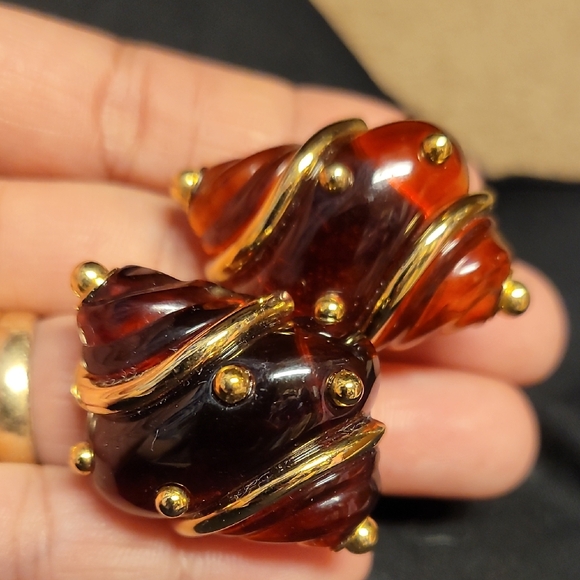 Kenneth Jay Lane Jewelry - Vintage Kenneth Jay Lane Gold and Deep Amber Snail Earrings